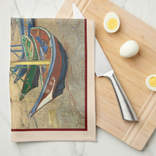 Fishing Boats on the Beach by Vincent Van Gogh Kitchen Towel