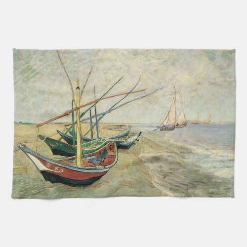 Fishing Boats on the Beach by Vincent van Gogh Kitchen Towel