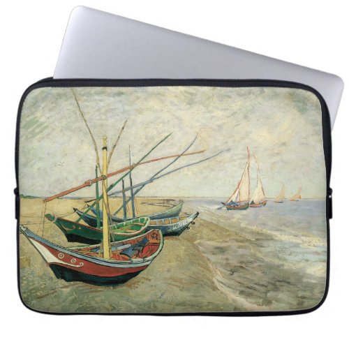 Fishing Boats on the Beach by Vincent van Gogh Laptop Sleeve