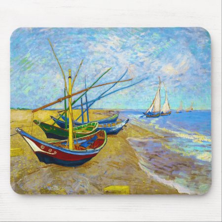Fishing Boats On The Beach By Vincent Van Gogh Mouse Pad