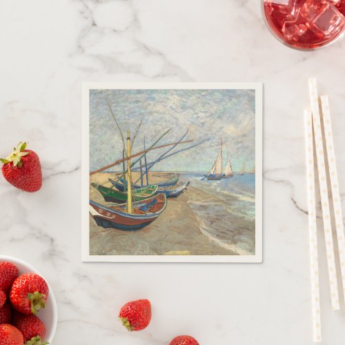 Fishing Boats on the Beach by Vincent Van Gogh  Napkins