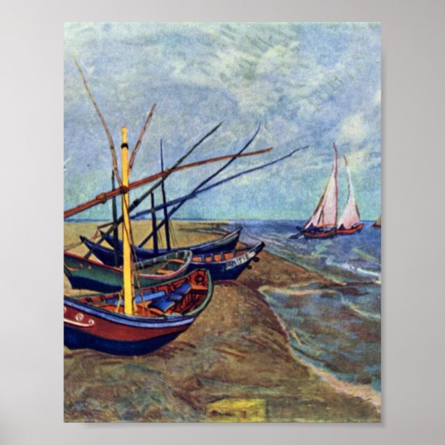 Fishing Boats on the Beach by Vincent van Gogh Poster (Front)