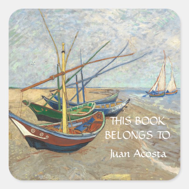 Fishing Boats on the Beach by Vincent Van Gogh  Square Sticker (Front)