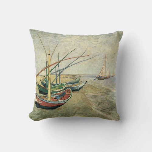 Fishing Boats on the Beach by Vincent van Gogh Throw Pillow