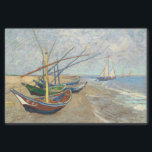 Fishing Boats on the Beach by Vincent Van Gogh  Tissue Paper<br><div class="desc">Fishing Boats on the Beach at Les Saintes-Maries-de-la-Mer. Can you see why these fishermen's boats appear slightly unreal? Compared to the irregular surface of the sandy beach, they've been painted in an overly two-dimensional way. The boats are made up of areas of uniform color within strong outlines. Furthermore, the boats...</div>