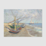 Fishing Boats on the Beach by Vincent Van Gogh  Tissue Paper<br><div class="desc">Fishing Boats on the Beach at Les Saintes-Maries-de-la-Mer. Can you see why these fishermen's boats appear slightly unreal? Compared to the irregular surface of the sandy beach, they've been painted in an overly two-dimensional way. The boats are made up of areas of uniform color within strong outlines. Furthermore, the boats...</div>