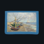 Fishing Boats on the Beach by Vincent Van Gogh  Trifold Wallet<br><div class="desc">Fishing Boats on the Beach at Les Saintes-Maries-de-la-Mer. Can you see why these fishermen's boats appear slightly unreal? Compared to the irregular surface of the sandy beach, they've been painted in an overly two-dimensional way. The boats are made up of areas of uniform color within strong outlines. Furthermore, the boats...</div>