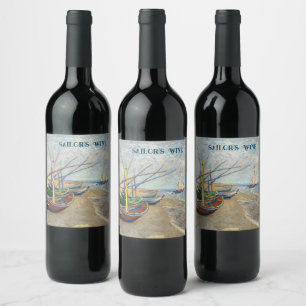 Fishing Boats on the Beach by Vincent Van Gogh  Wine Label