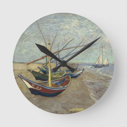 Fishing boats on the beach Wall Clock