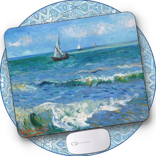 Fishing BoatsSeascape at Saintes_Maries _van Gogh Mouse Pad