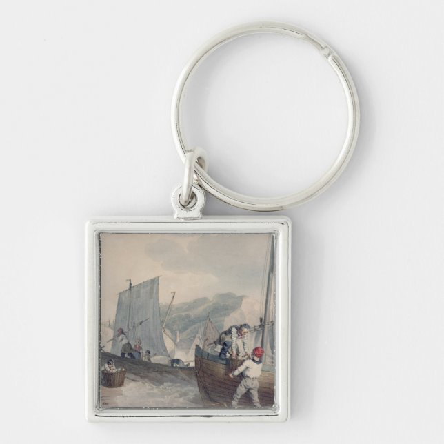 Fishing Boats Unloading Keychain (Front)