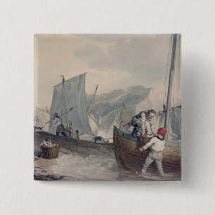Fishing Boats Unloading Pinback Button
