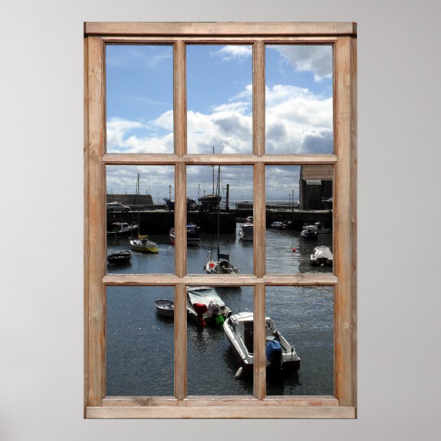 Fishing Boats View from a Window Poster (Front)