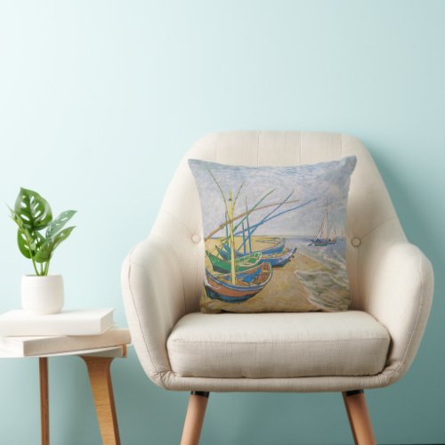 Fishing Boats  Vincent Van Gogh Throw Pillow