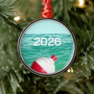 Fishing Bobber in Water Metal Ornament
