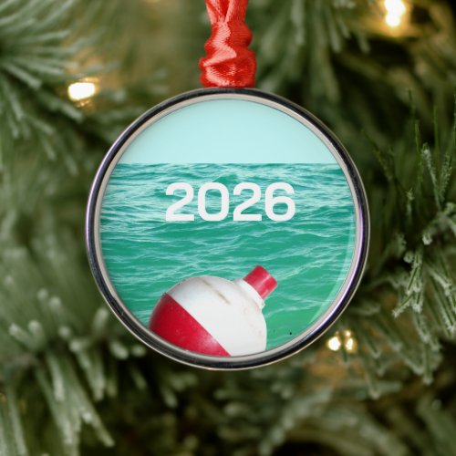 Fishing Bobber in Water Metal Ornament