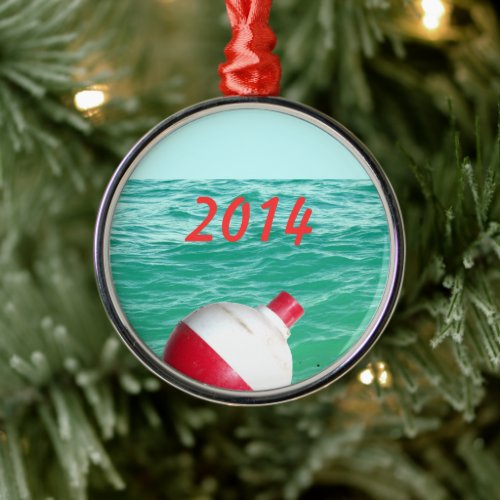 Fishing Bobber in Water Metal Ornament