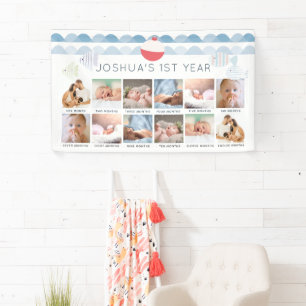Fishing Boy 1st Birthday Milestone 12 Month Photo Banner