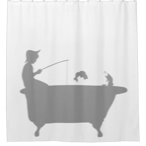 Fishing Boy Fish Behind Tub Silhouette Shadow Fun Shower Curtain