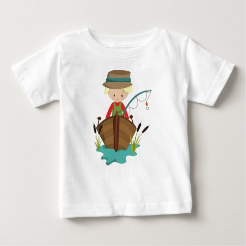 Fishing Boy Fisherman Fishing Rod Blond Hair Baby T_Shirt