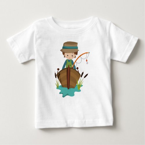 Fishing Boy Fisherman Fishing Rod Brown Hair Baby T_Shirt