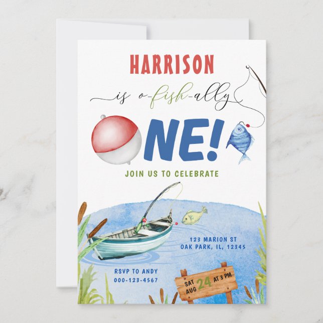 Fishing Boy O-fish-ally 1st Birthday  Invitation (Front)