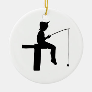 Fishing Boy Silhouette Ceramic Ornament