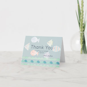 Fishing Boy White Birthday Turquoise Blue Letterpress Thank You Card