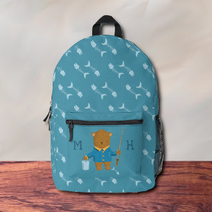 Fishing Brown Bear Kid Blue Backpack