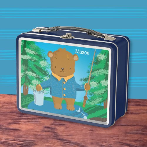 Fishing Brown Bear Kid Metal Lunchbox