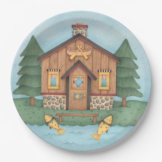 Fishing Cabin Paper Plates (Front)