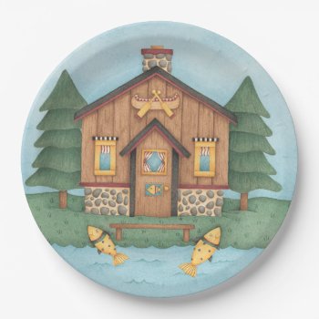 Fishing Cabin Paper Plates by marainey1 at Zazzle
