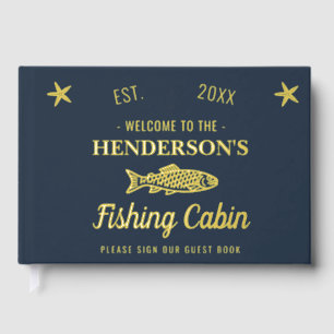 Fishing Cabin Personalized Welcome Gold Fish Foil Guest Book