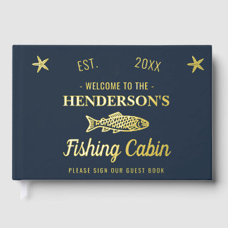 Fishing Cabin Personalized Welcome Gold Fish Foil Guest Book