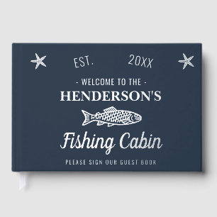 Fishing Cabin Personalized Welcome Silver Fish Foil Guest Book