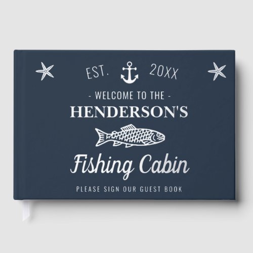 Fishing Cabin Personalized Welcome Silver Fish Foil Guest Book