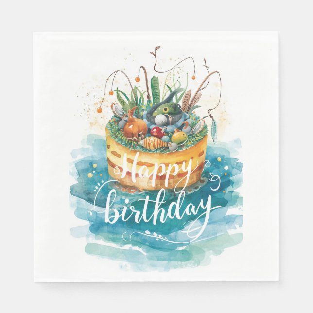 Fishing Cake Birthday party for Fishing lovers  Napkins (Front)