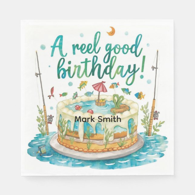 Fishing Cake Birthday party for Fishing lovers  Napkins (Front)