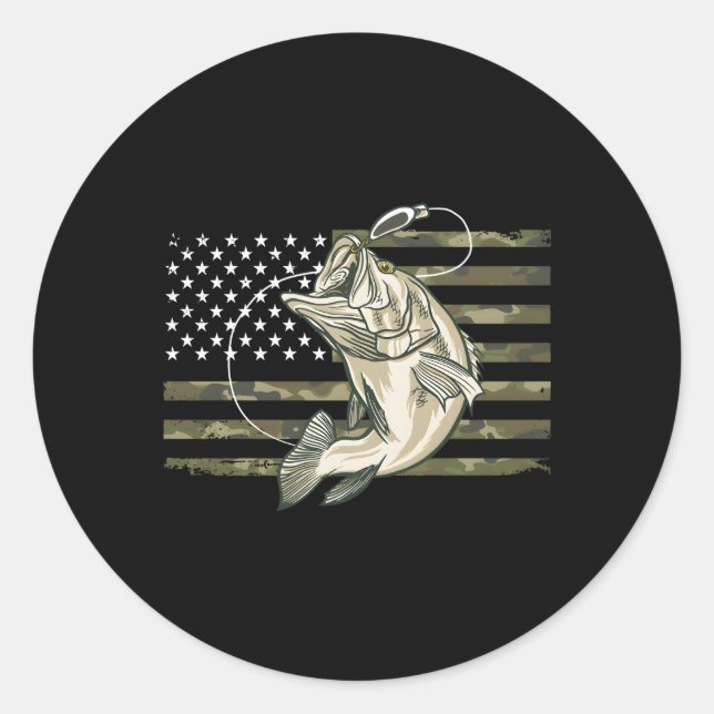 Fishing Camouflage Us American Flag Bass Fish Fish Classic Round Sticker (Front)