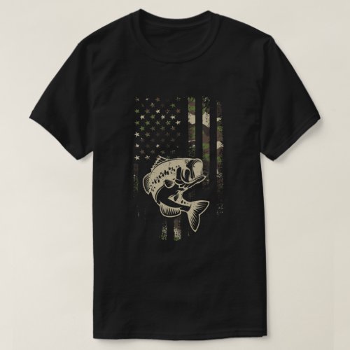 Fishing Camouflage USA Flag Bass Fisherman Gift T_Shirt