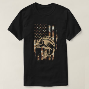 Fishing Camouflage USA Flag Bass Fisherman Gift T-Shirt