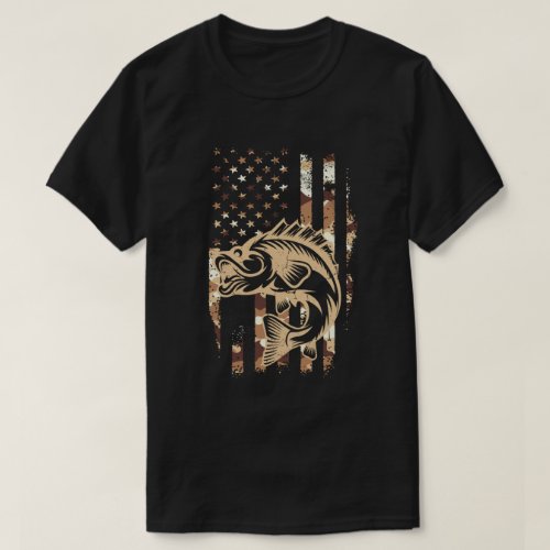 Fishing Camouflage USA Flag Bass Fisherman Gift T_Shirt