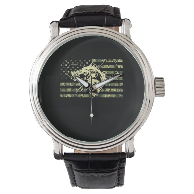 Fishing Camouflage USA Flag for Bass Fisher Watch (Front)