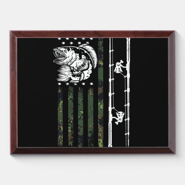 Fishing Camouflage USA Flag for Bass Fisherman Award Plaque (Horizontal)