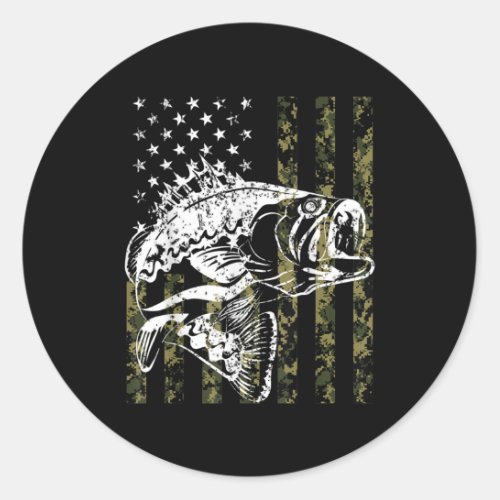 Fishing Camouflage USA Flag for Bass Fisherman Classic Round Sticker