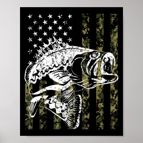 Fishing Camouflage USA Flag for Bass Fisherman Poster