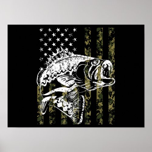 Fishing Camouflage USA Flag for Bass Fisherman Poster