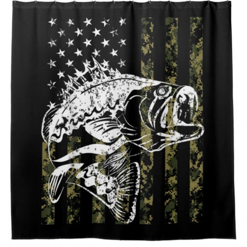 Fishing Camouflage USA Flag for Bass Fisherman Shower Curtain