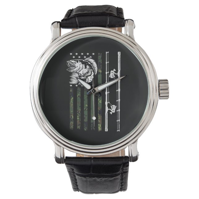 Fishing Camouflage USA Flag for Bass Fisherman Watch (Front)