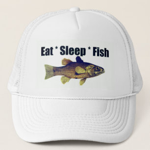 Fishing Cap - Eat Sleep Fish Trucker Hat, White